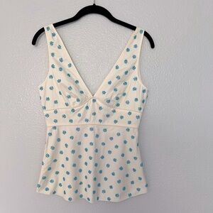 J. Crew vintage turquoise floral beaded cotton v-neck blouse